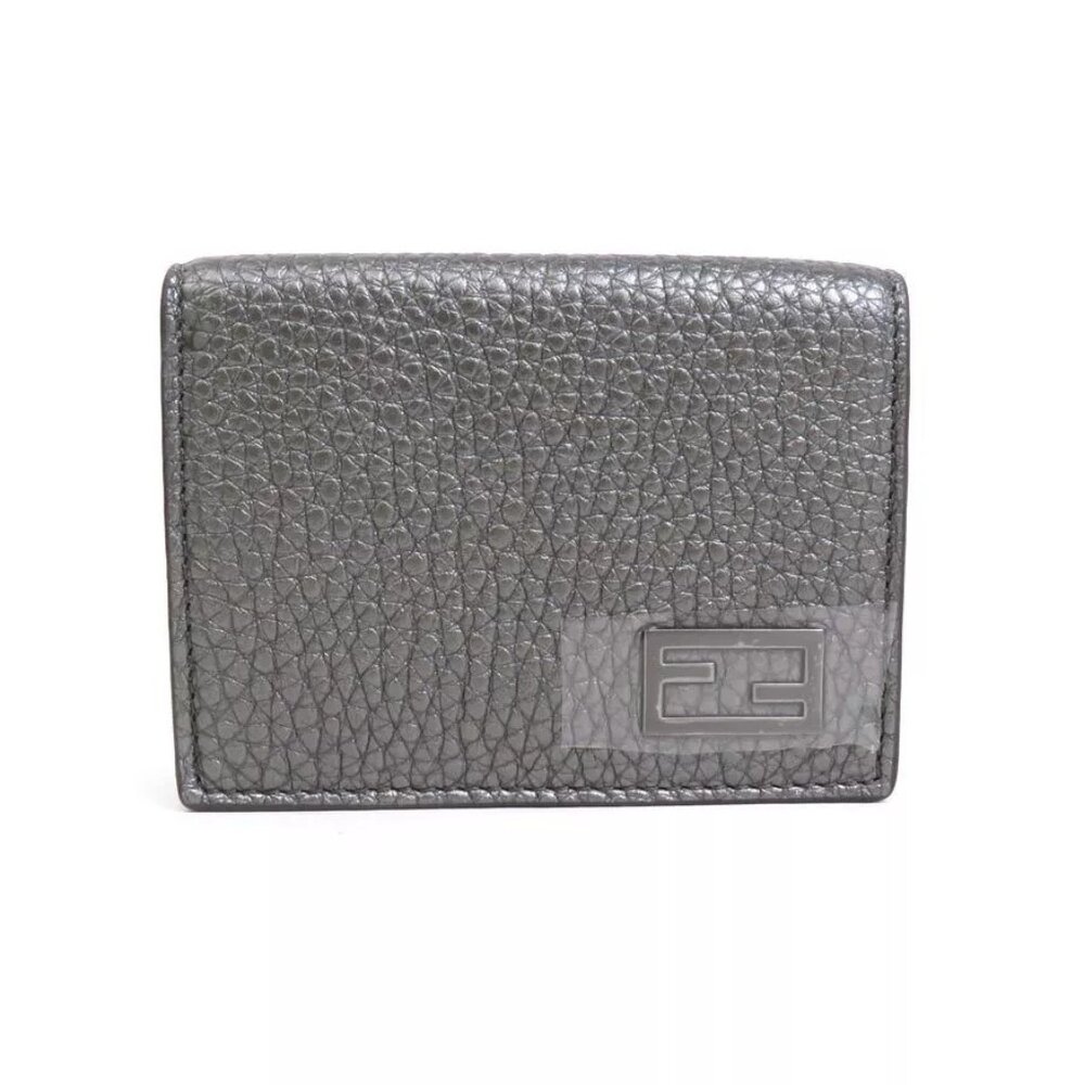 FENDI Trifold Wallet Metallic Gray Leather -